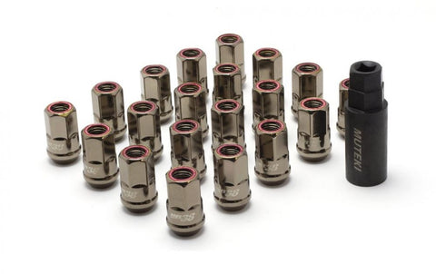 Muteki - HR38 Open Ended Steel Lug Nuts - 12x1.5mm - Titanium Chrome / Red Ring